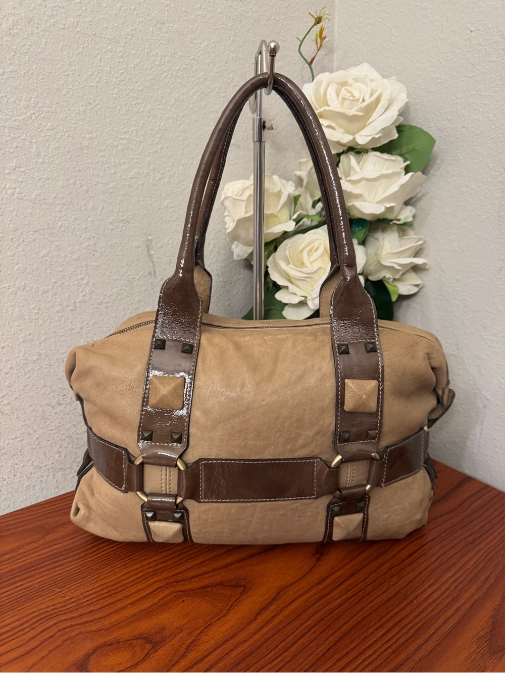 Paolo Masi Taupe Tote with Chocolate Trim
